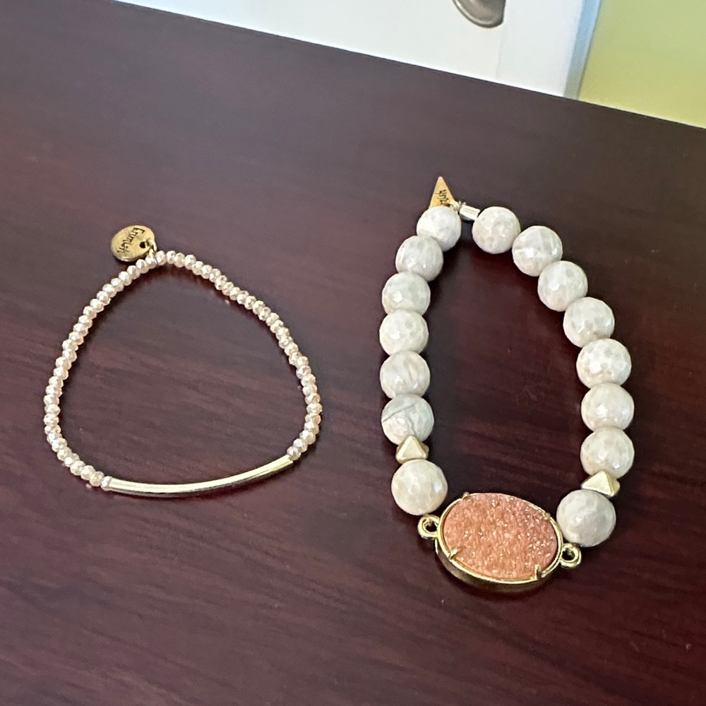 Erimish Gold beaded bracelet and Natural Stone with Druzy Stone Bracelet Duo